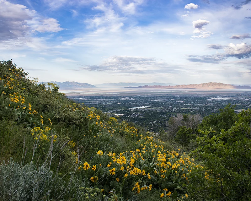 Summer Hiking views of Great Western Trail Layton City Utah
